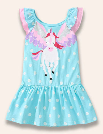 Unicorn Printed Ruffled Dress